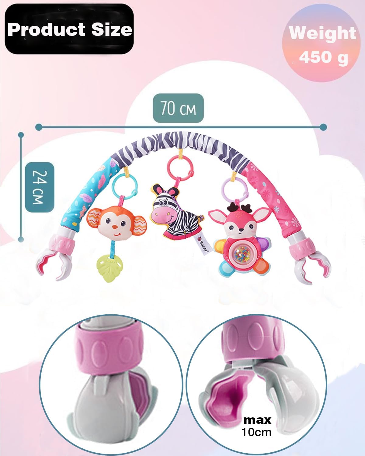 PauHami1ton Baby Mobile with Hanging Toys - Pink Zebra Design