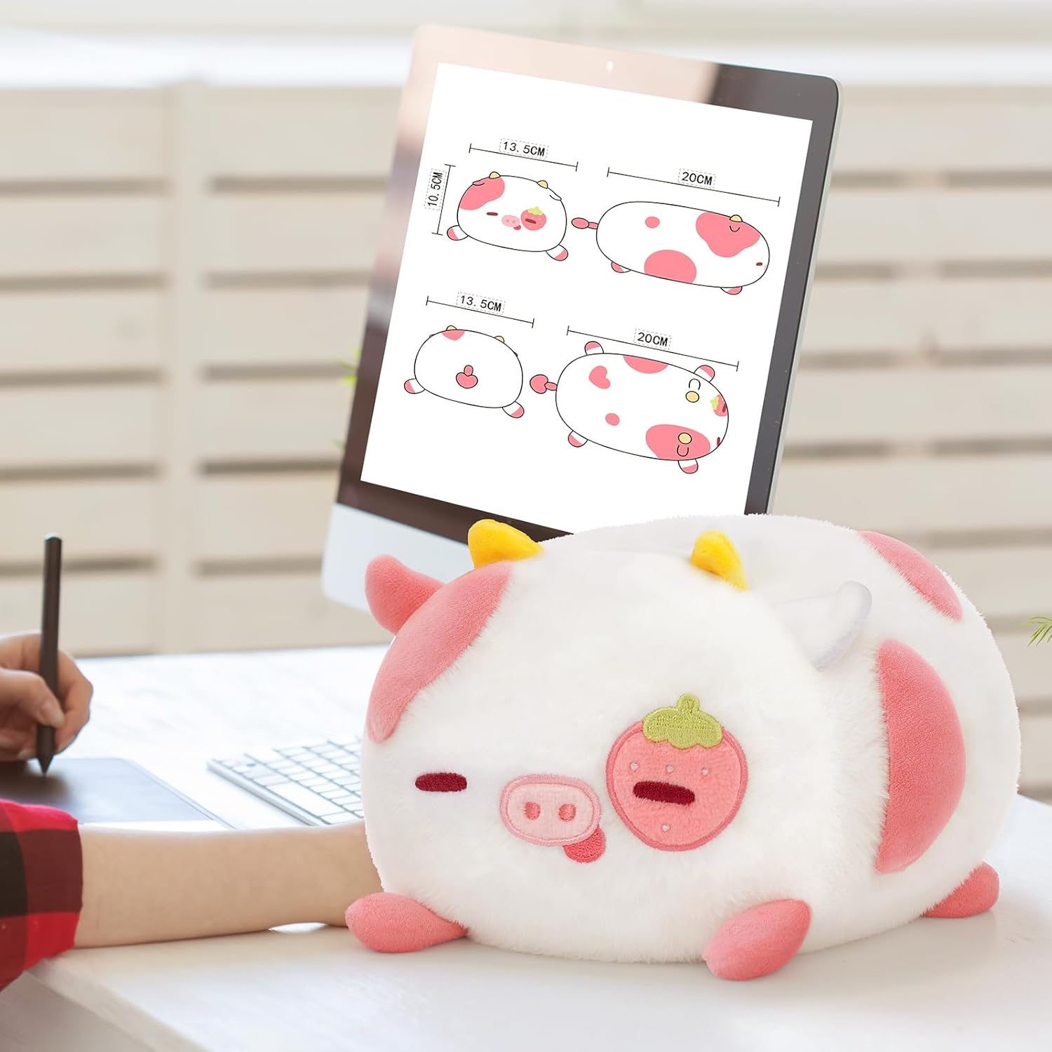 Strawberry Cow Plush Pillow - 8 Inch Cute Stuffed Animal