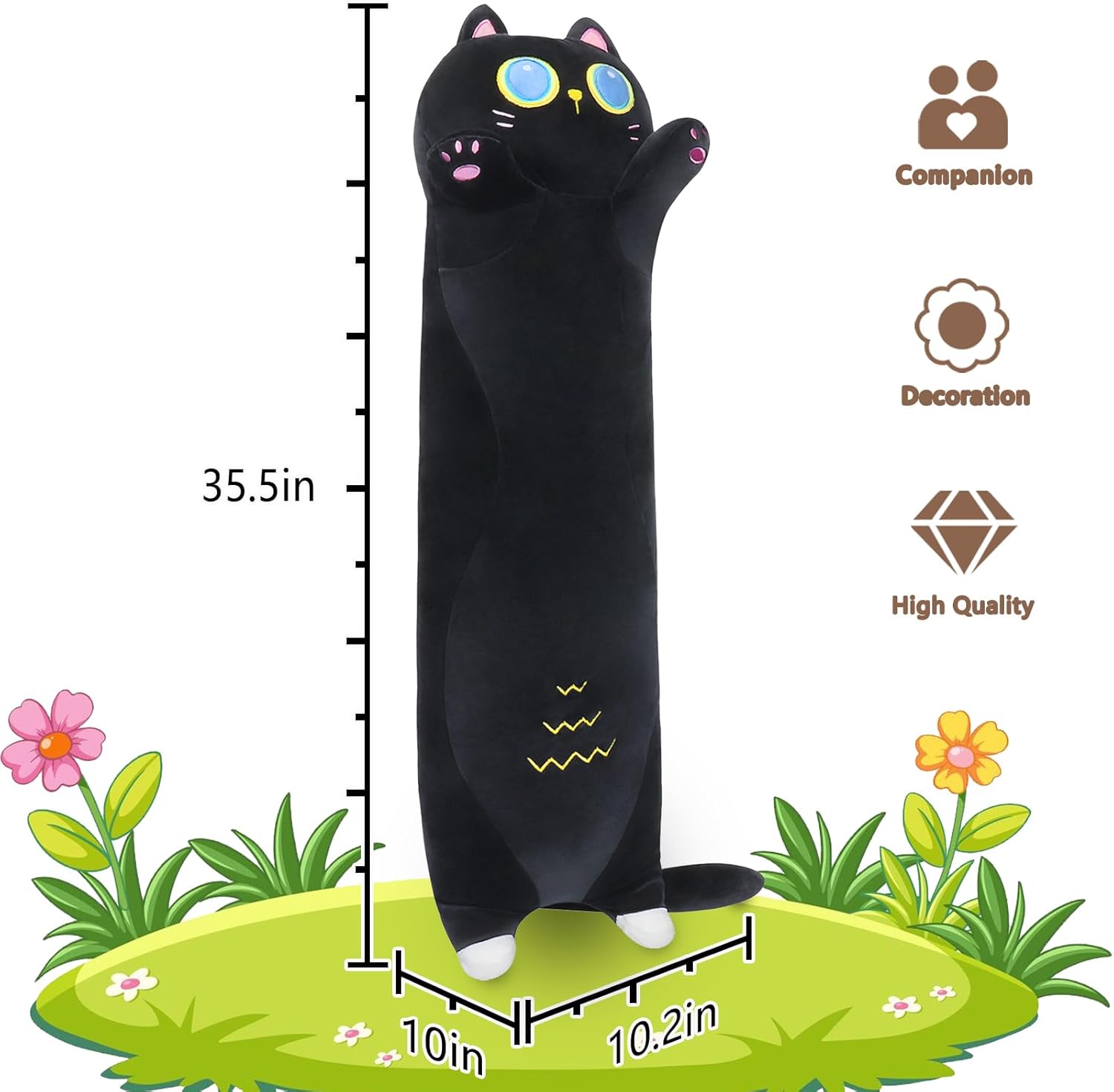 Sprinqdawin Long Black Cat Plush Pillow 355 Cuddly Weighted Stuffed Animal