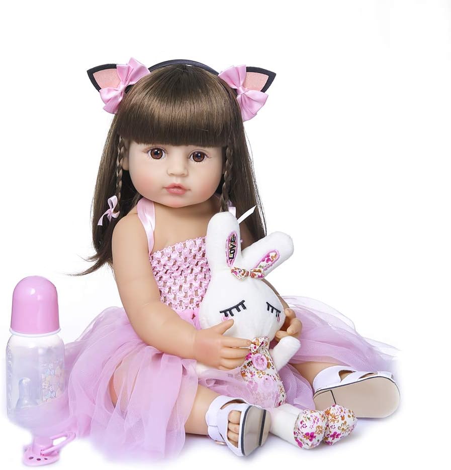 RXDOLL Reborn Baby Doll 22 Inches Waterproof with Pink Dress