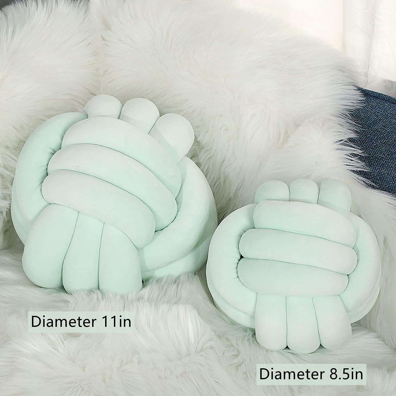 PUXU Knot Pillow Ball Round Plush Cushion Mint 85in22cm