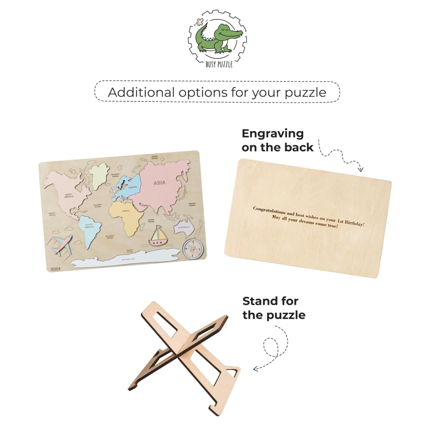 Kids Wooden World Map Puzzle Montessori Toy 1