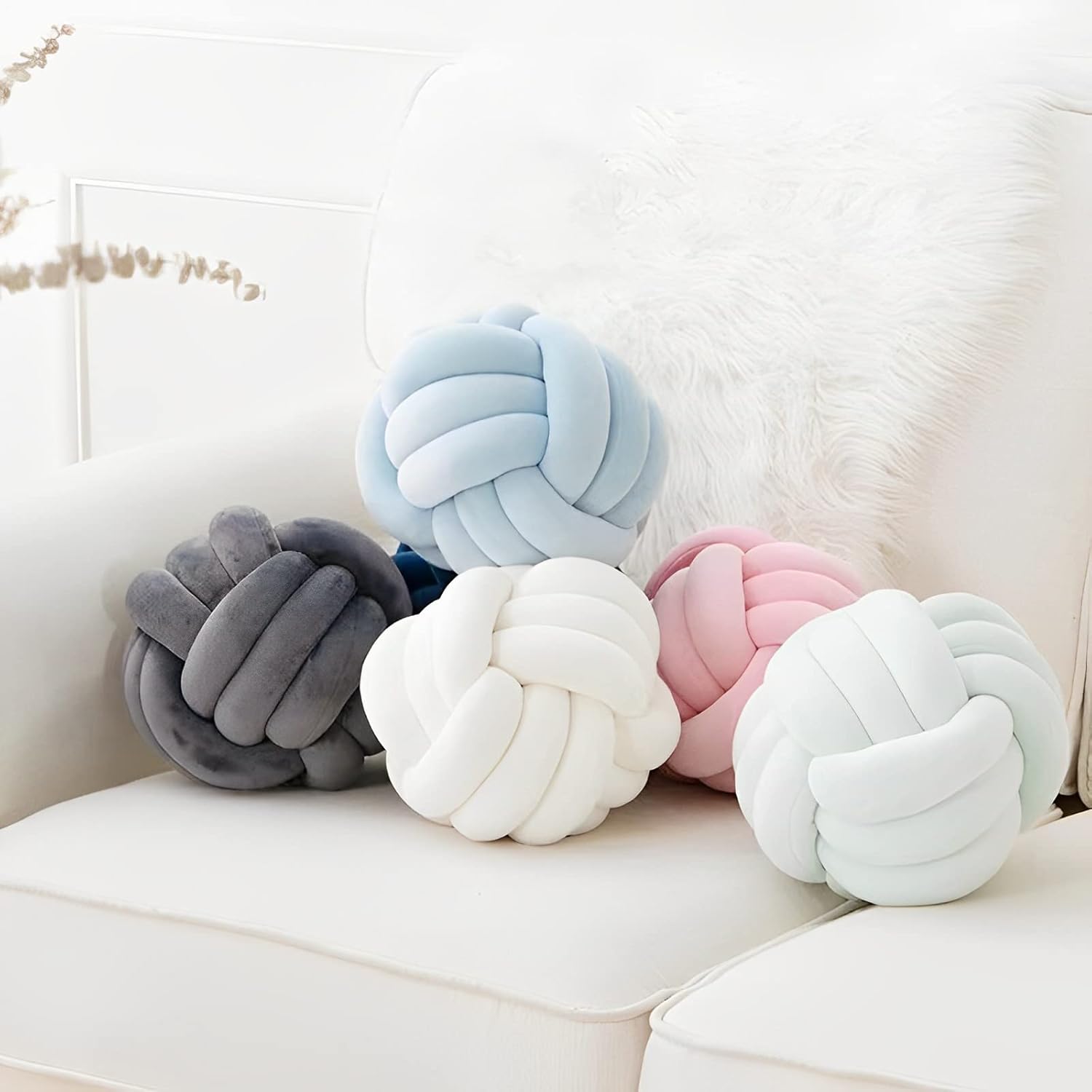KEBAIHUA Knotted Ball Pillow Dark Grey Plush Throw Cushion