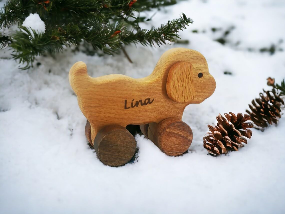 Personalized Wooden Dog Toy For Baby Boy