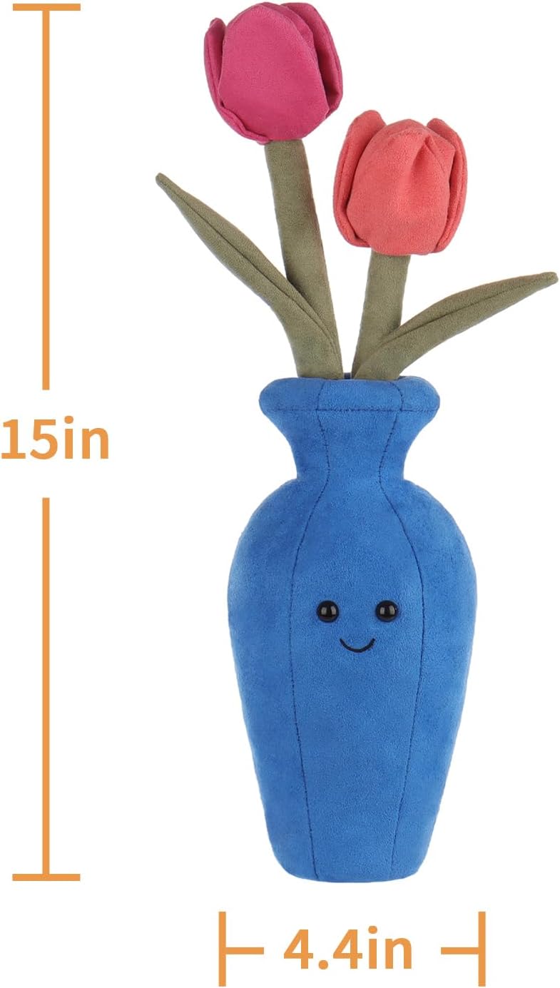 Apricot Lamb Potted Flower Plush Tulips 15 Inches