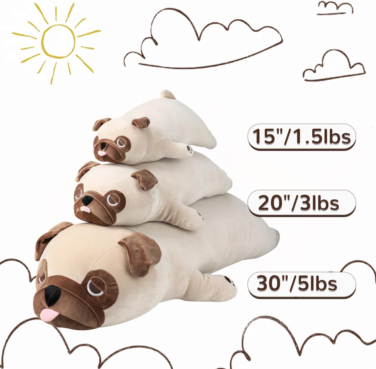 ZPIUU 15 Weighted Pug Plush Pillow Toy