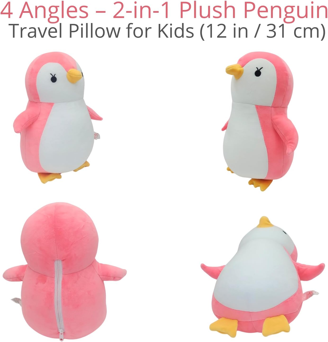 BelkVilo 2-in-1 Plush Penguin Travel Pillow Medium 122 in Pink