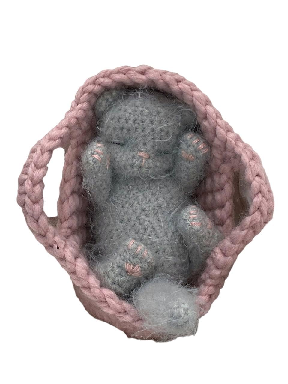 Fluffy Sleeping Kitten Grey Toy Newborn Cat Crib Toy