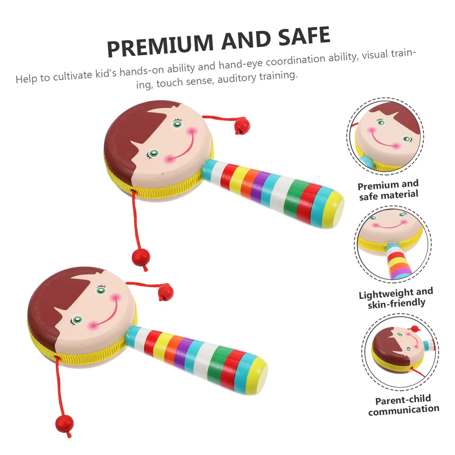 Toddmomy 2pcs Cartoon Design Wooden Rattle