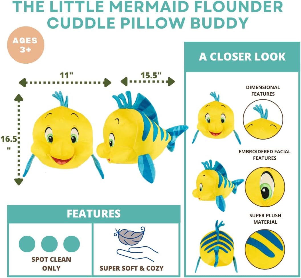 Franco The Little Mermaid Flounder Plush Cuddle Pillow