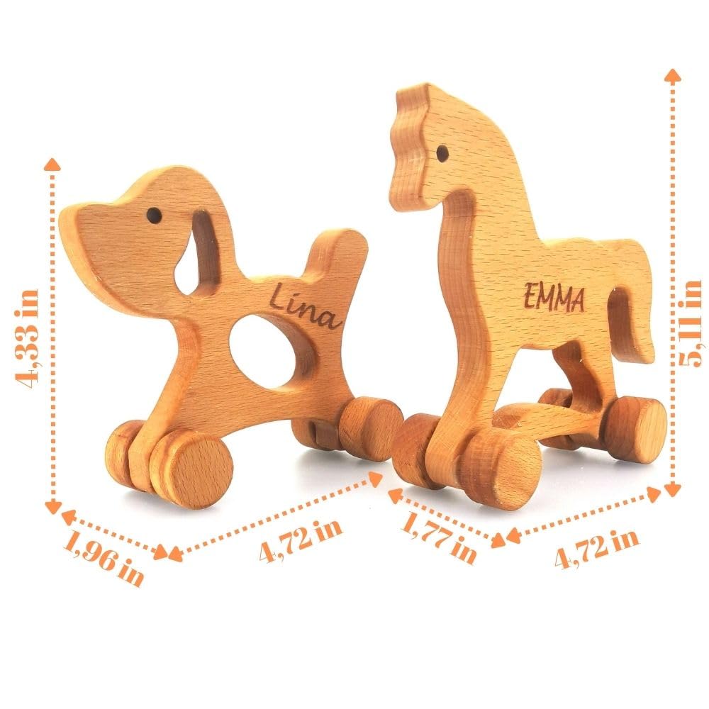 Personalized Wooden Animal Push Toy Set for Kids