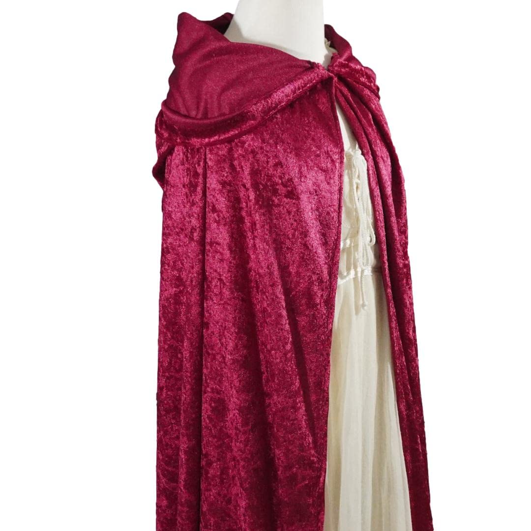 Burgundy Crushed Velvet Hooded Cape - Adult Small