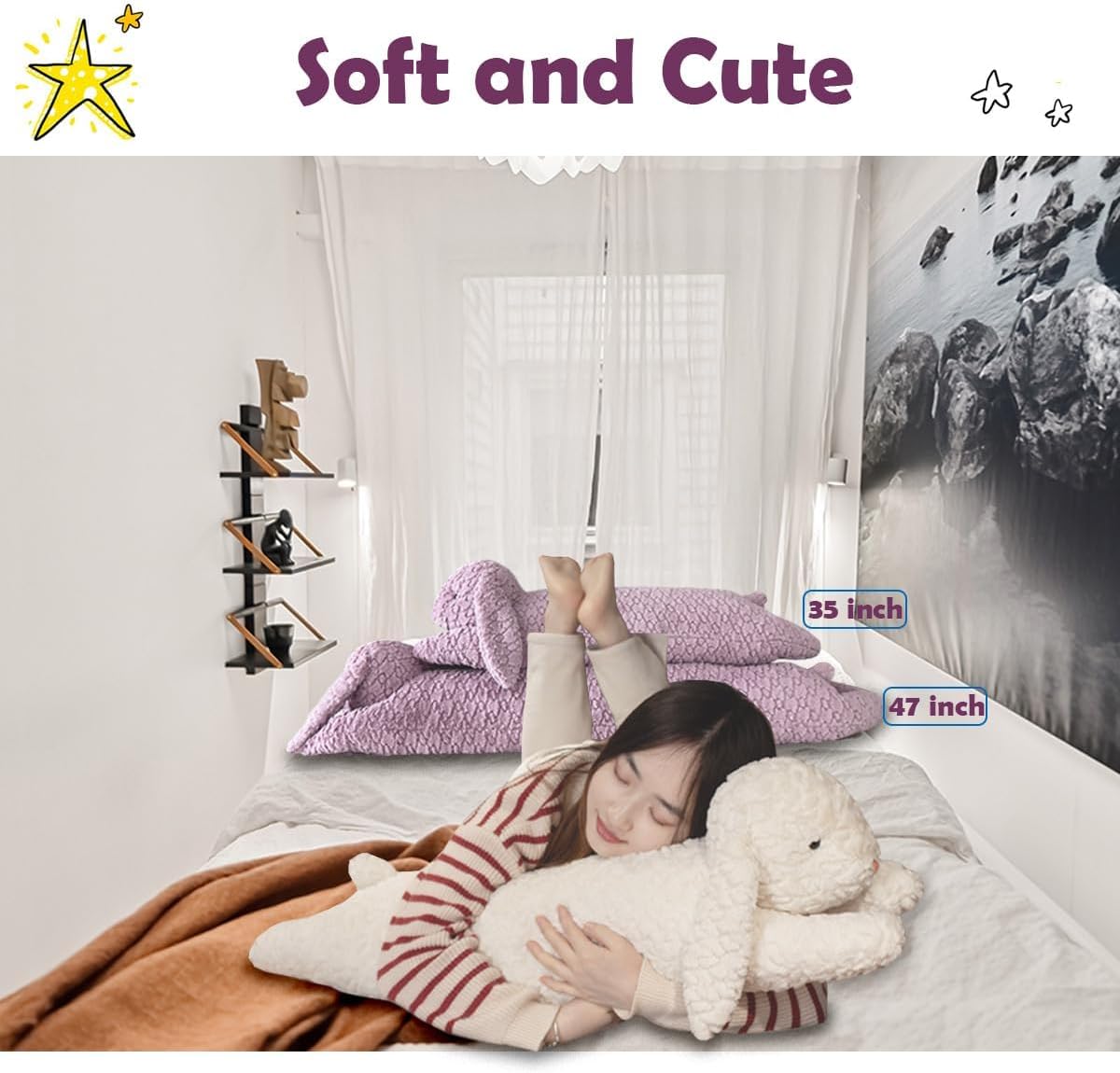 Hofun4U Rabbit Plush Pillow - 47 Inch White 1