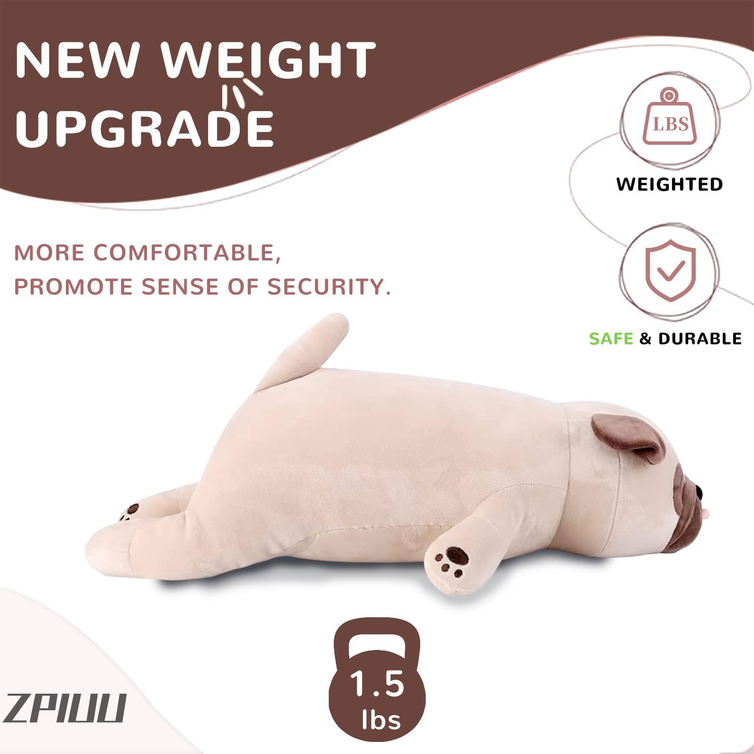ZPIUU 15 Weighted Pug Plush Pillow Toy