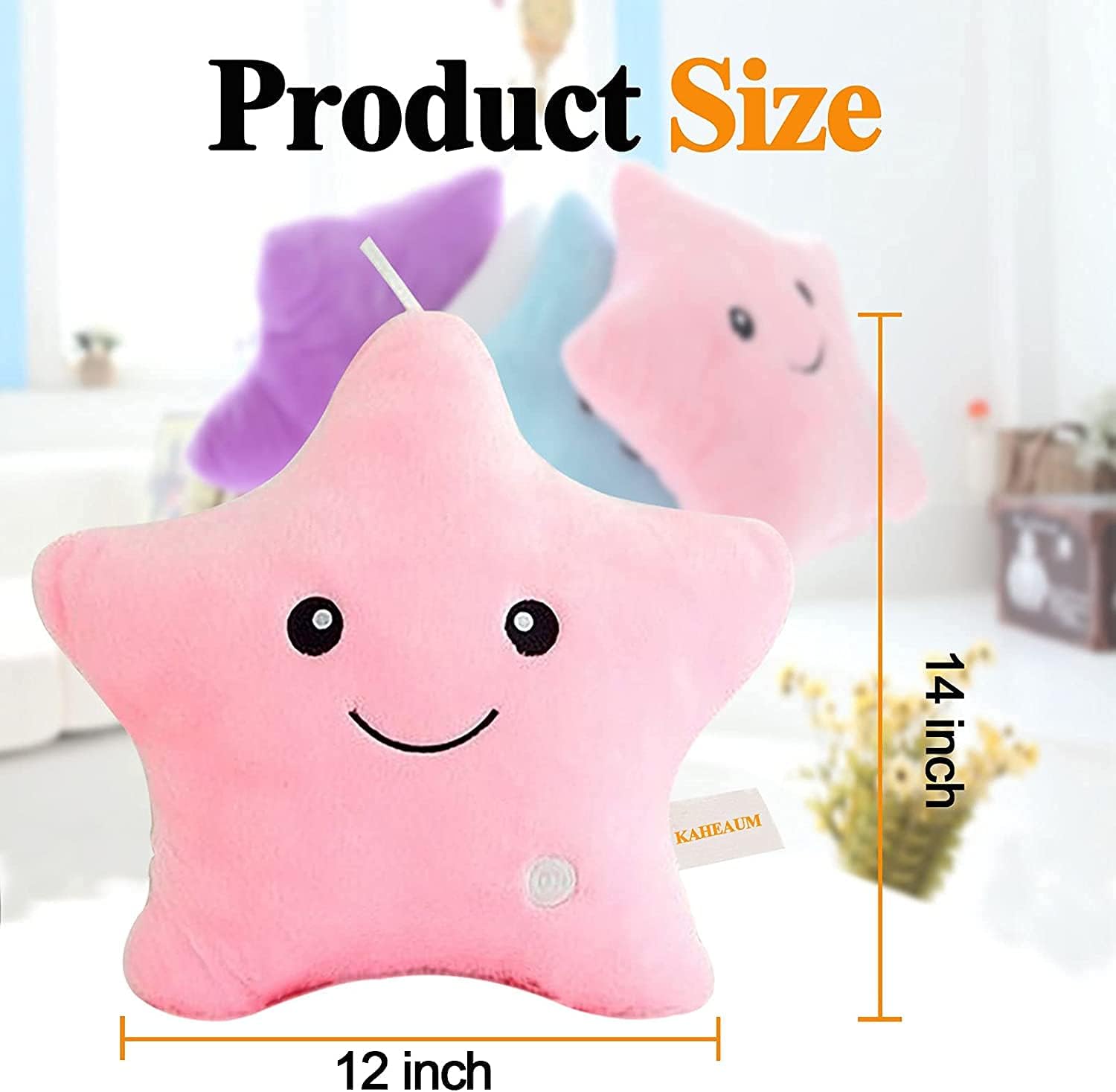 KAHEAUM LED Light Up Plush Star Pillow for Kids