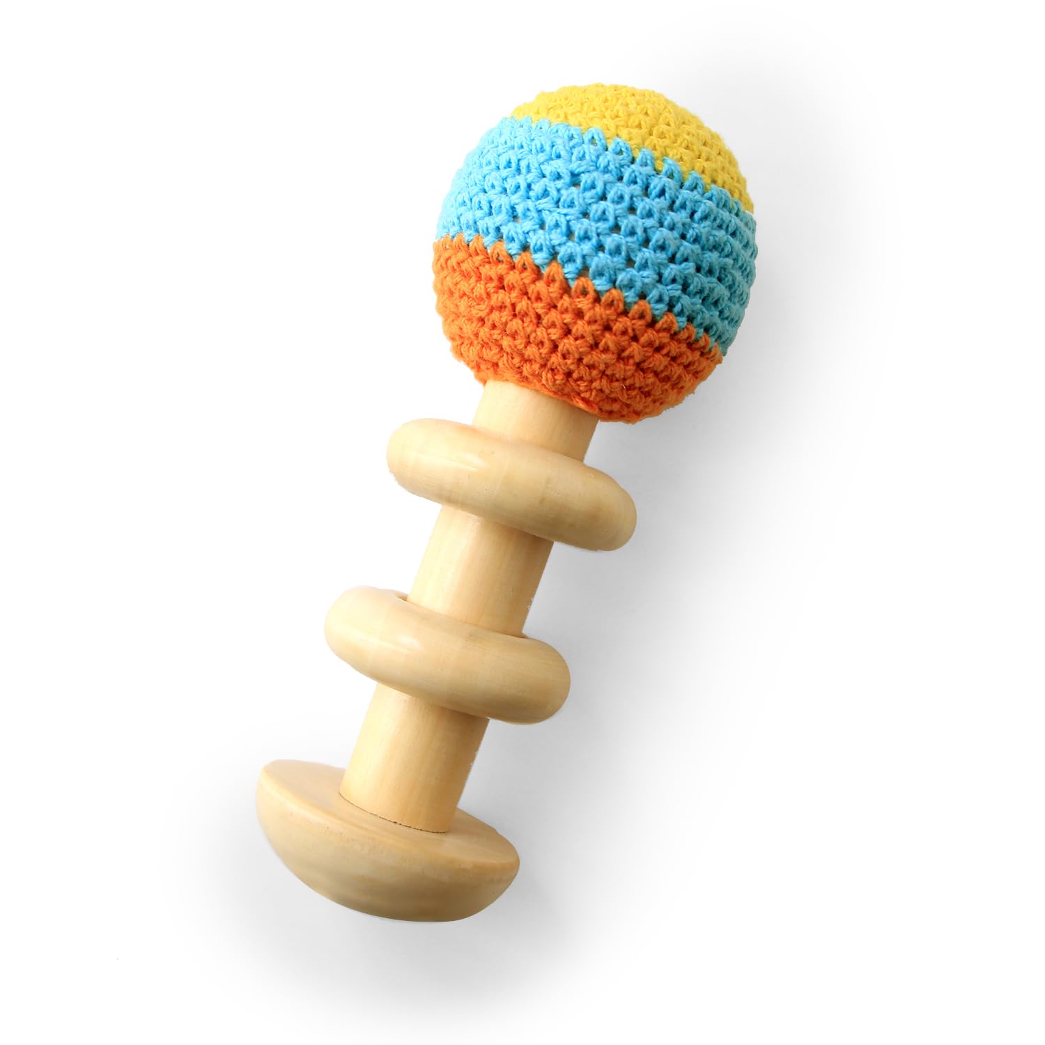 Shumee 5 Inch Crochet Wooden Baby Rattle for Newborn