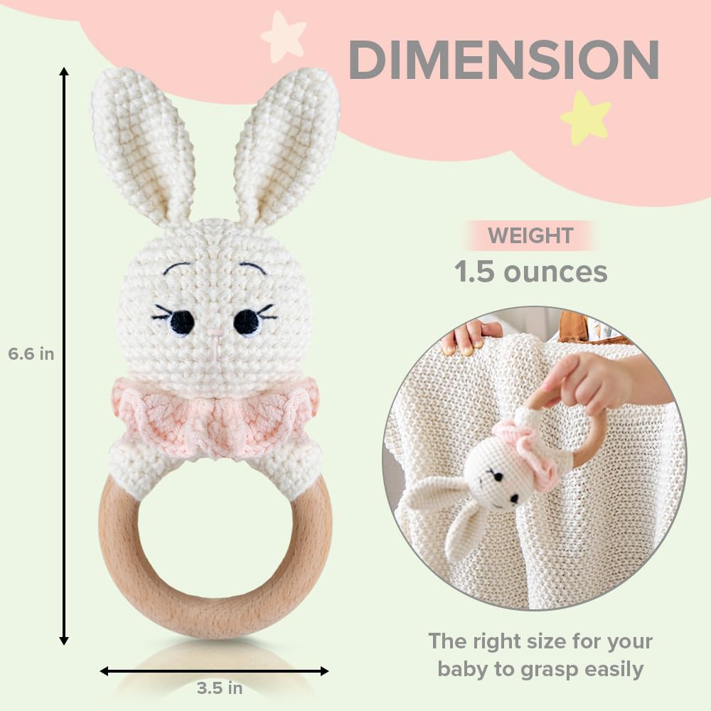 Deluxe Handcrafted Wooden Bunny Rattle Toy