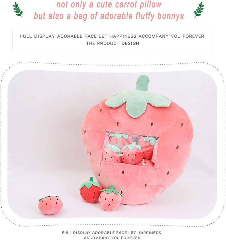 REFAHB Cute Strawberry Throw Pillow with Removable Plush Toys