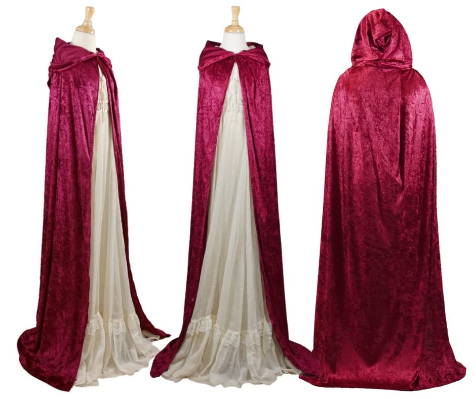 Burgundy Crushed Velvet Hooded Cape - Adult Small