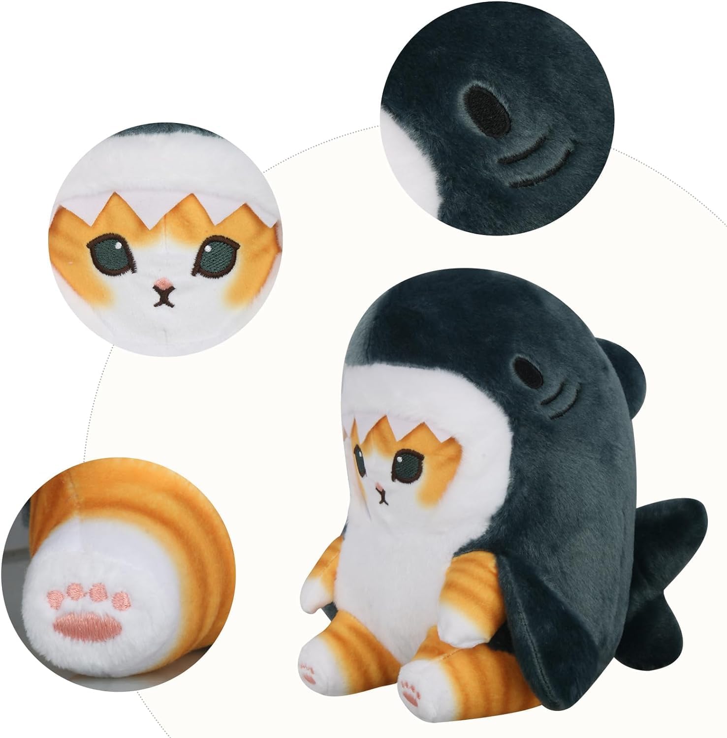 Shark Cat Plush Toy Cute Kawaii Stuffed Animal Pillow Blue 8inch