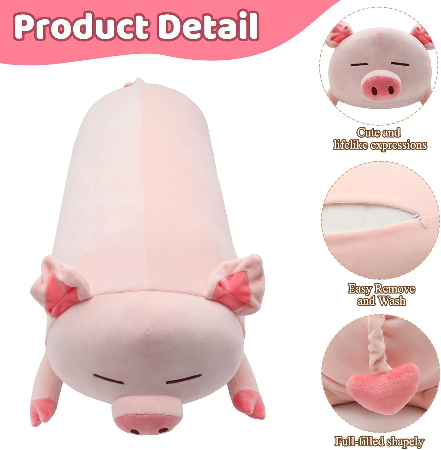 Giant Pink Pig Plush Pillow 335inch for Kids