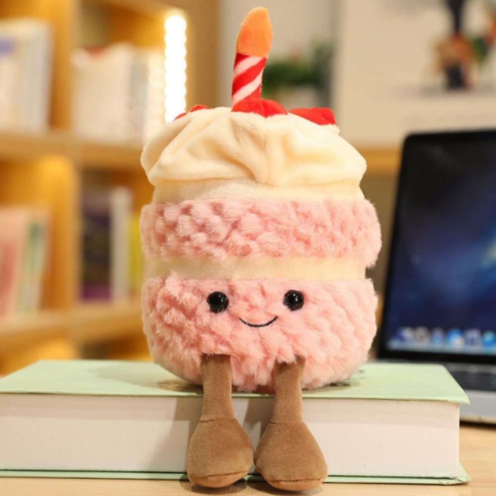 OUKEYI 28cm Birthday Cake Plush Toy - Cute Smile Pillow Stuffed Animal