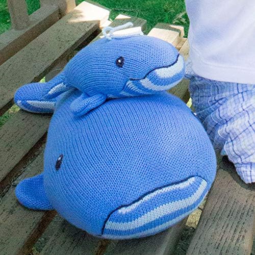 ZUBELS Baby Wally The Whale Rattle 7-Inch Hand-Knit Plush Toy