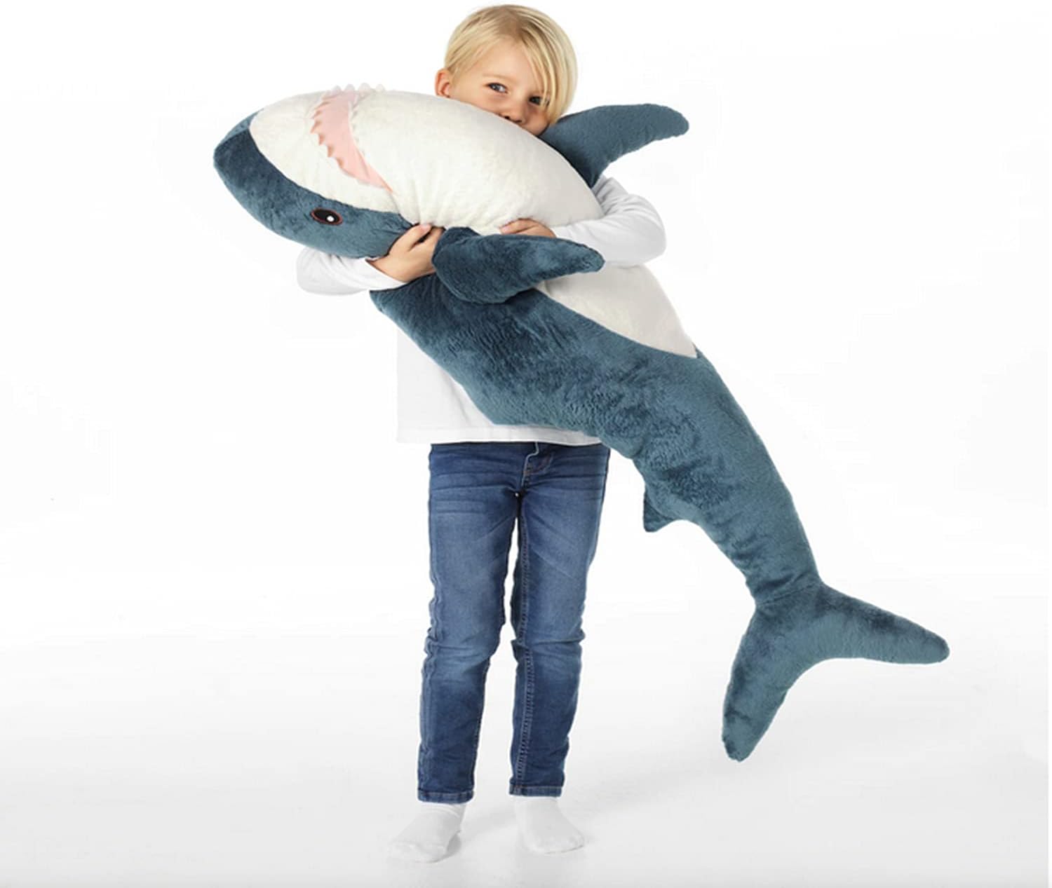 Giant Blue Shark Plush Pillow Toy for Kids