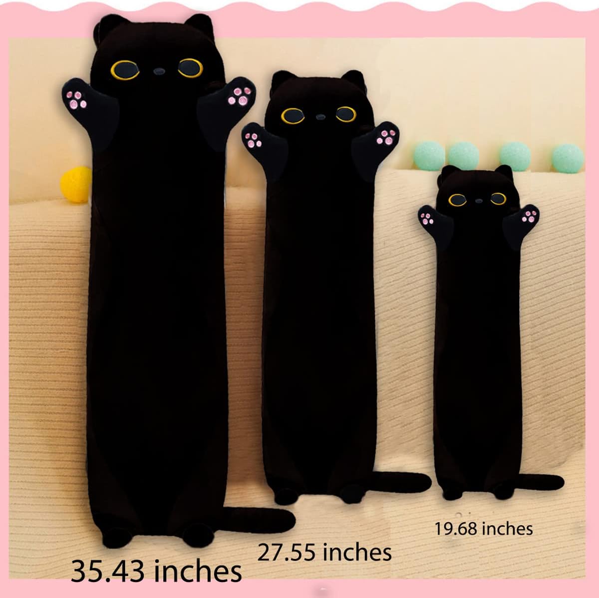 MDXMY Long Black Cat Plush Pillow - Comfortable Stuffed Animal