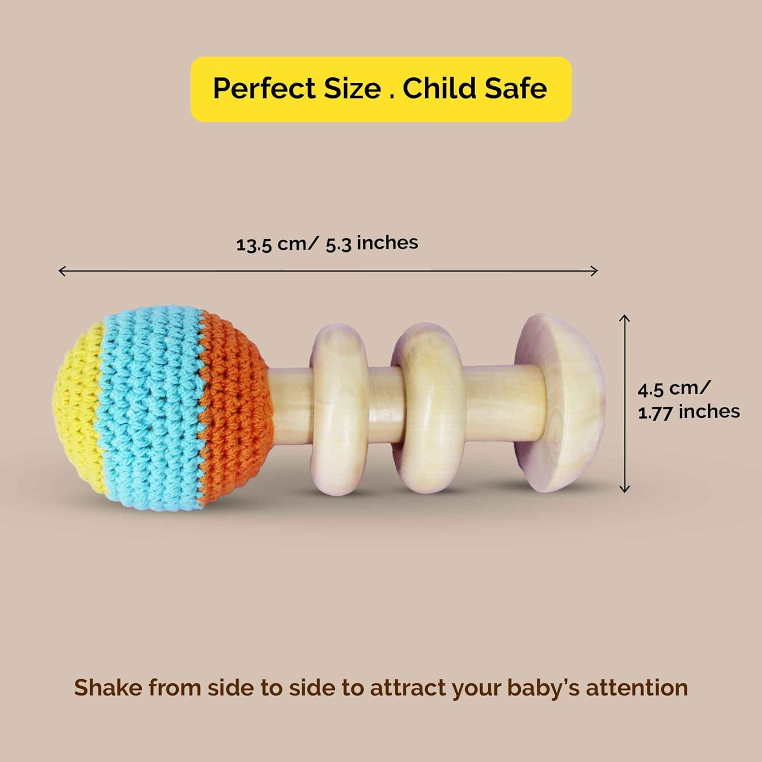 Shumee 5 Inch Crochet Wooden Baby Rattle for Newborn