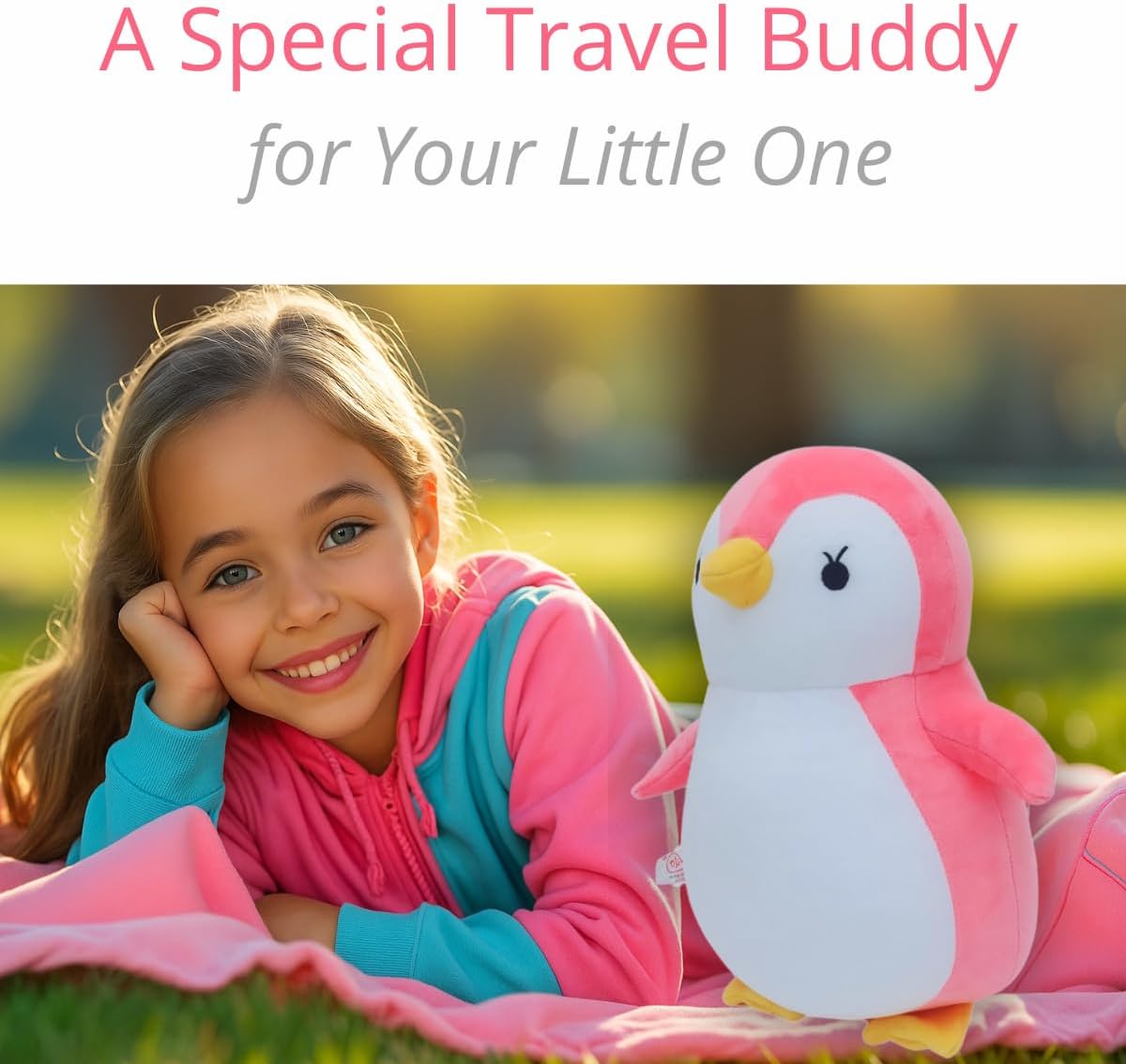 BelkVilo 2-in-1 Plush Penguin Travel Pillow Medium 122 in Pink