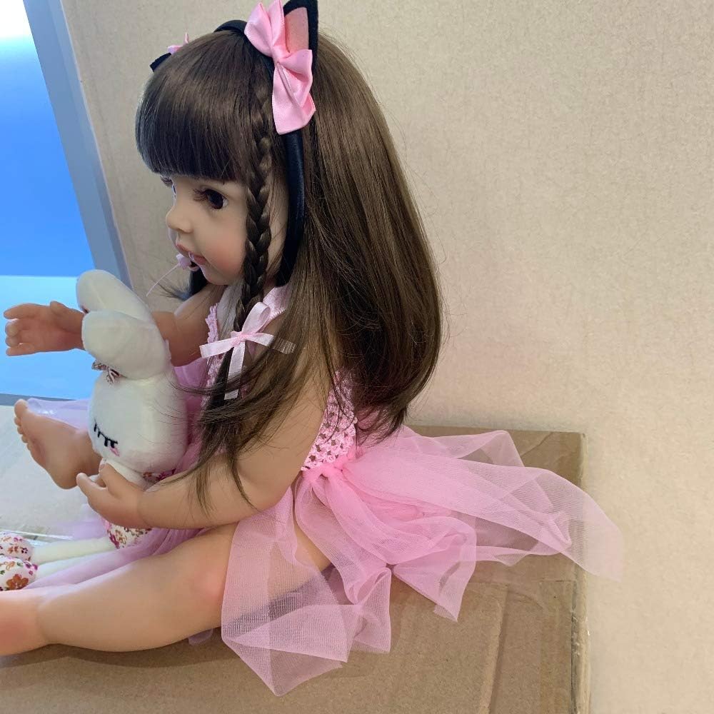 RXDOLL Reborn Baby Doll 22 Inches Waterproof with Pink Dress