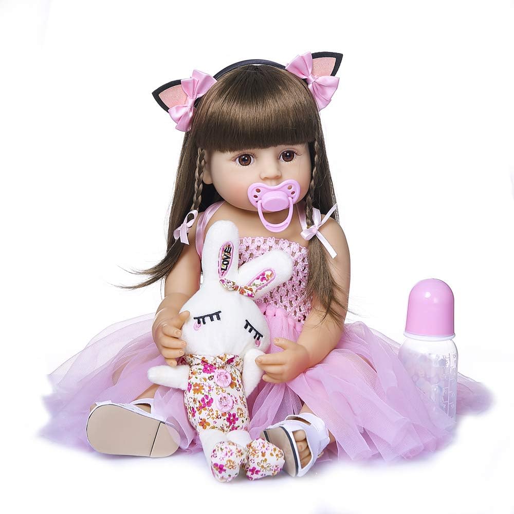 RXDOLL Reborn Baby Doll 22 Inches Waterproof with Pink Dress