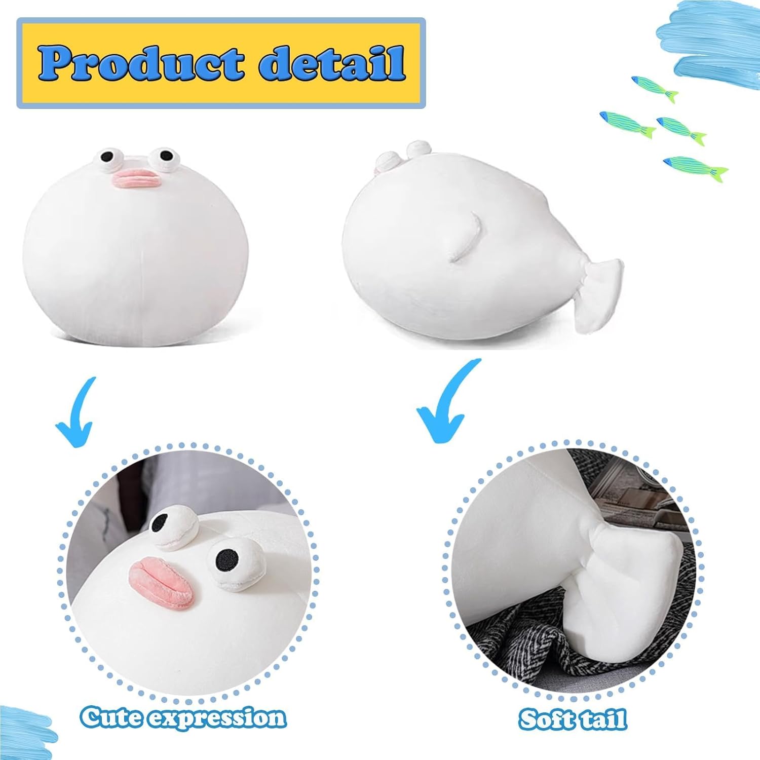 Goylmc Puffer Fish Plush Pillow - 196 Inch Cute Stuffed Animal