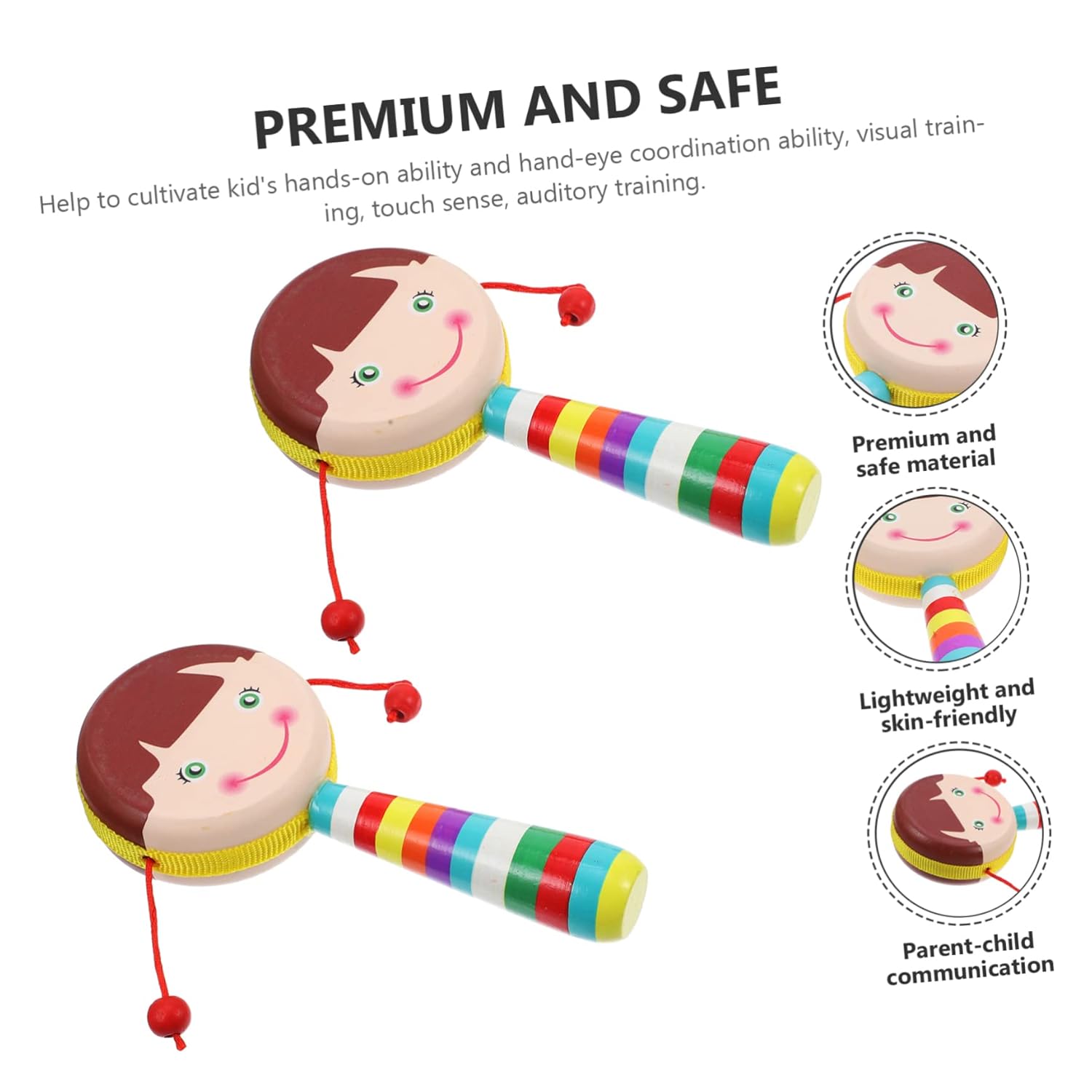 2pcs Musical Wooden Rattle for Babies with Soft Edges