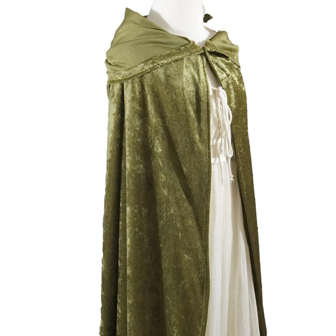 Olive Crushed Velvet Full Length Hooded Cape for All Sizes