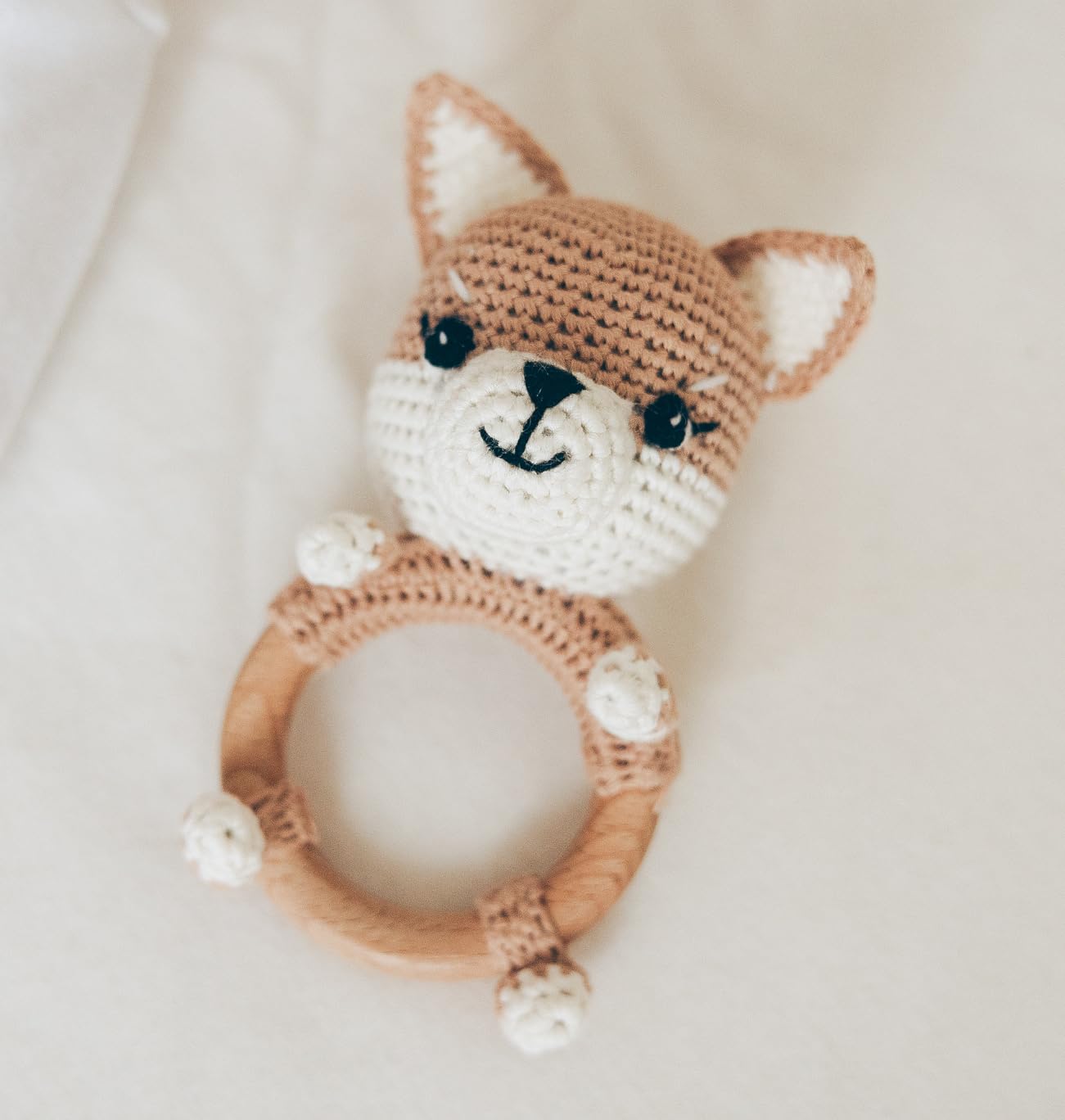 Handmade Wooden Dog Rattle Toy for Baby Teething