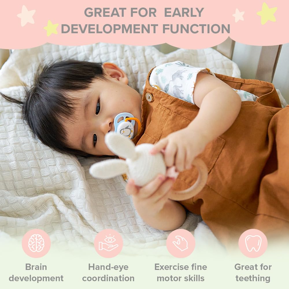 Deluxe Handcrafted Wooden Bunny Rattle Toy