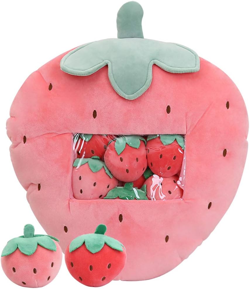 REFAHB Cute Strawberry Throw Pillow with Removable Plush Toys