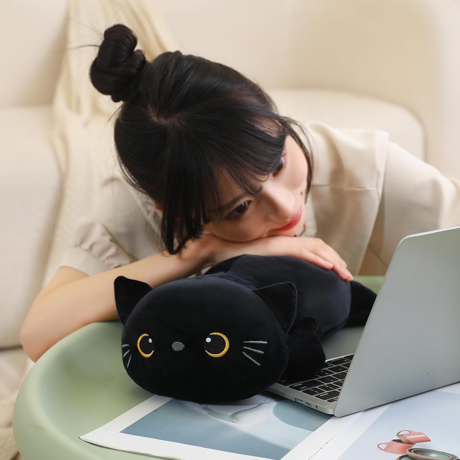 SQEQE Weighted Black Cat Plush 138 Inch 16 Lbs