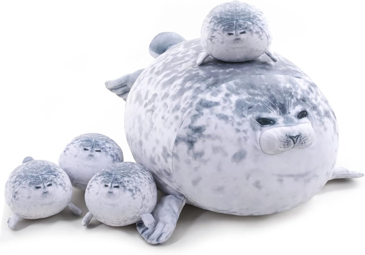 Chubby Blob Seal Pillow with 4 Baby Plushies