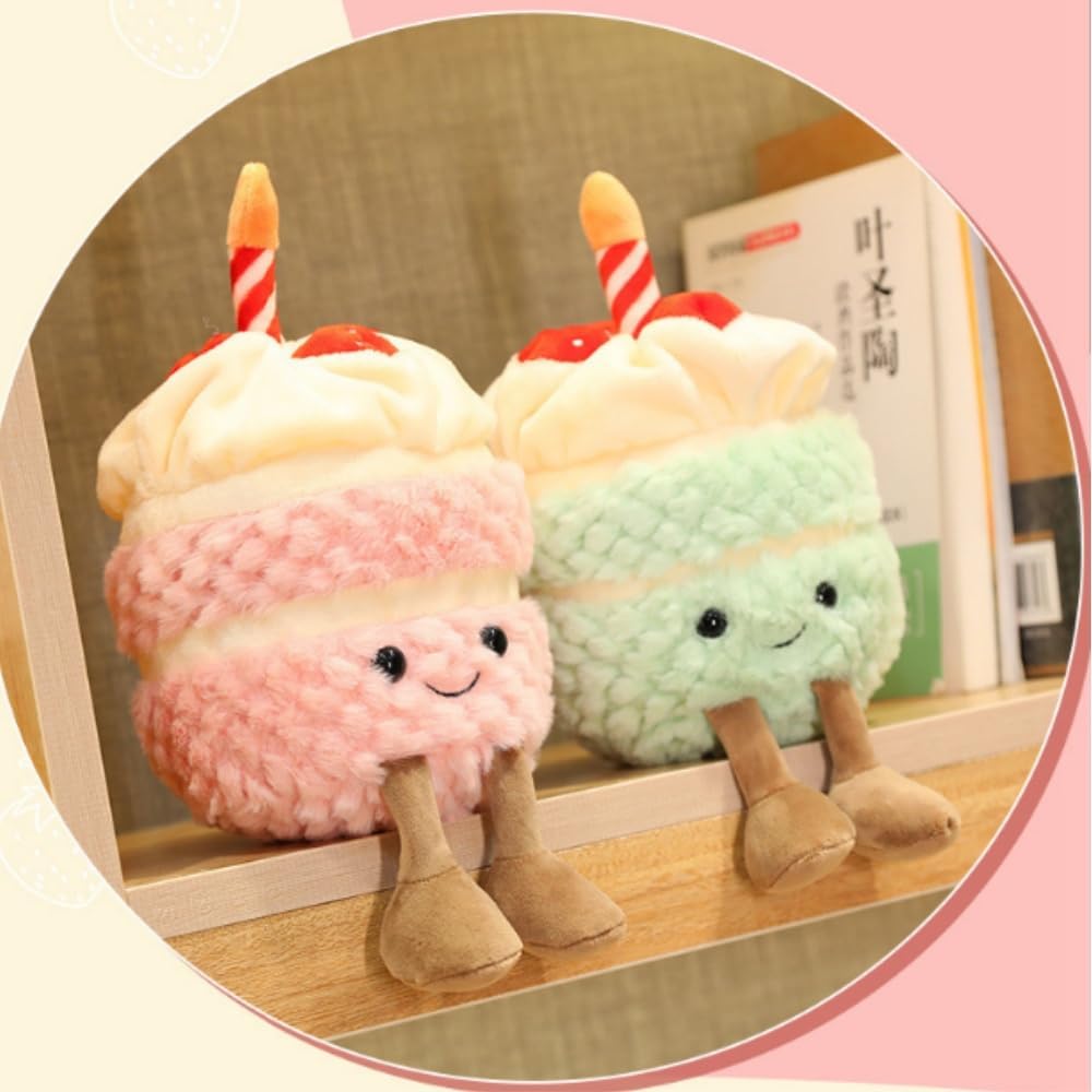 OUKEYI 28cm Birthday Cake Plush Toy - Cute Smile Pillow Stuffed Animal