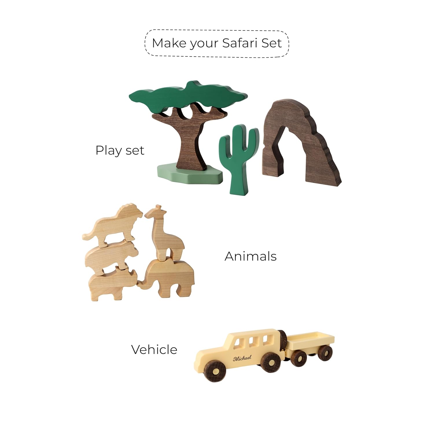 Personalized Wooden Car Dinosaur Play Set for Kids
