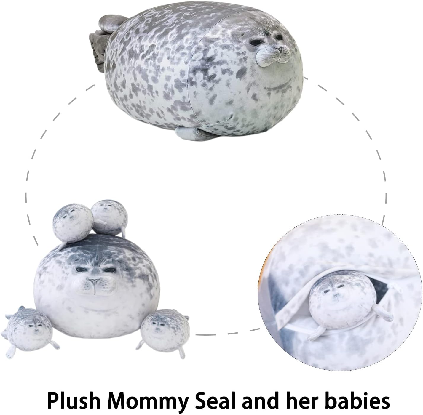 SQEQE Chubby Seal Pillow with 4 Baby Seal Plushies