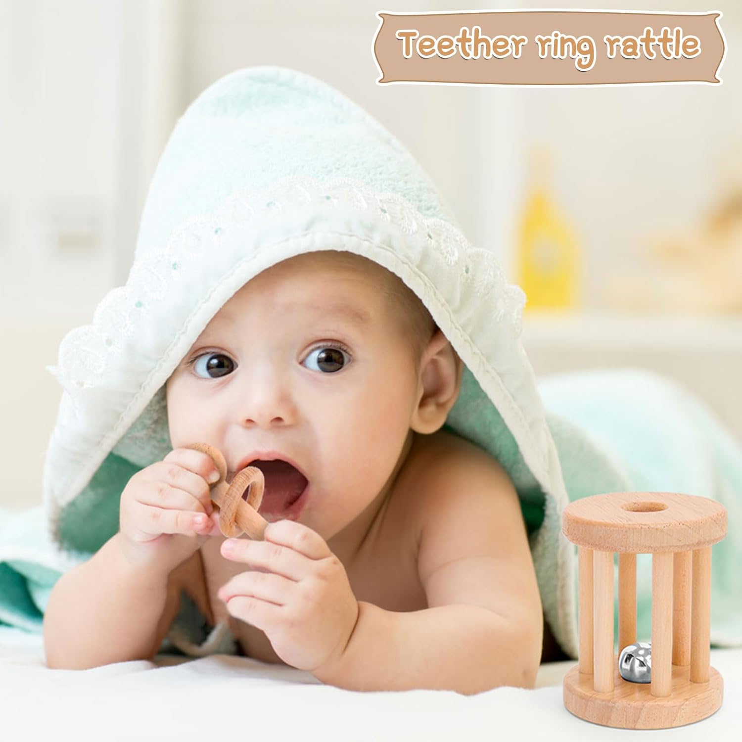 Drocoge 8-Piece Wooden Baby Rattle Set for 0-12 Months