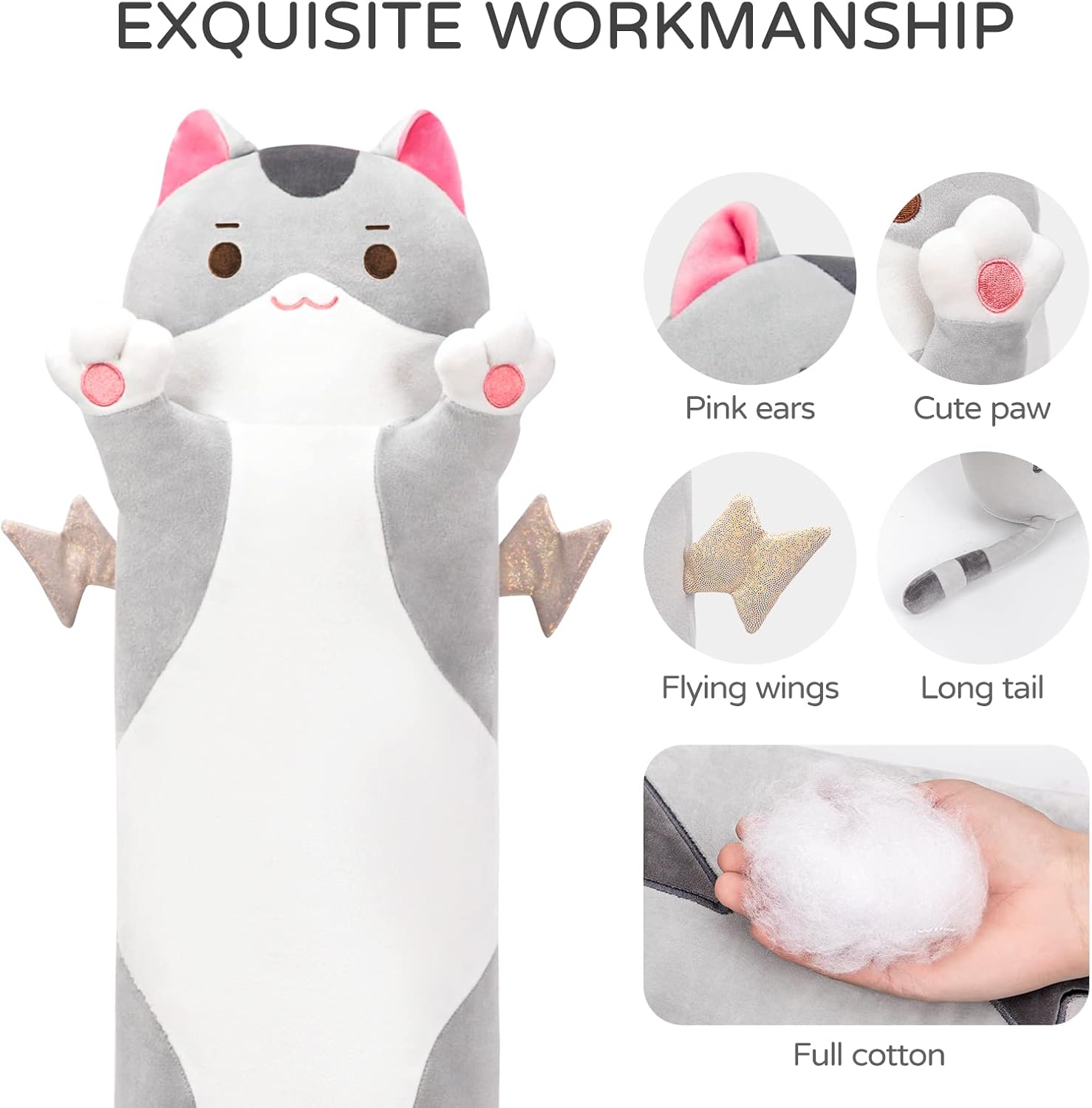 Mewaii Long Cat Plush 20 Inches Kids Body Pillow