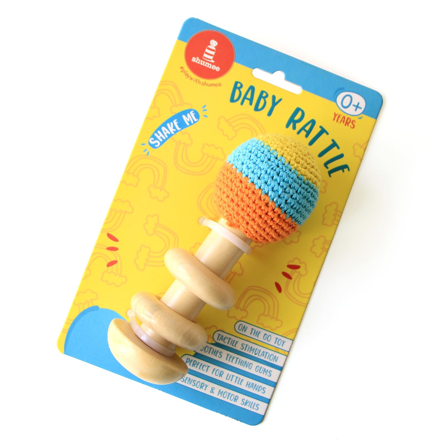 Shumee 5 Inch Crochet Wooden Baby Rattle for Newborn