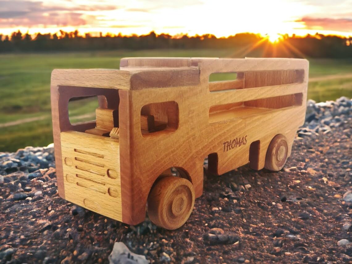 Personalized Wooden Truck Toy for 1-3 Year Old Boys