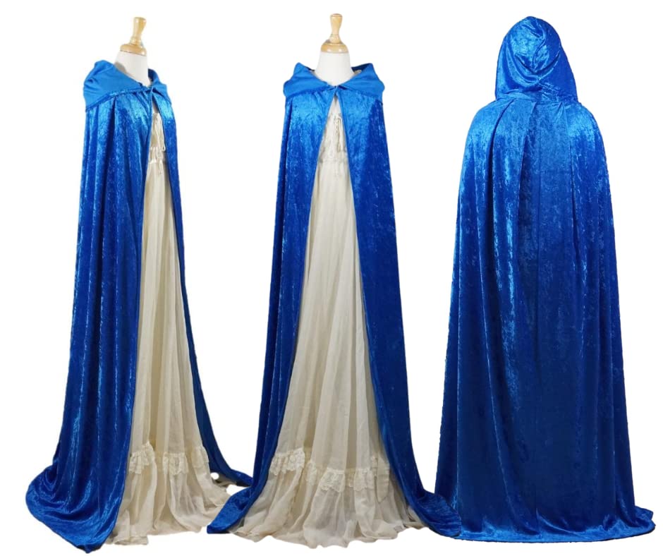 Blue Crushed Velvet Full Length Hooded Cape - Adult Small