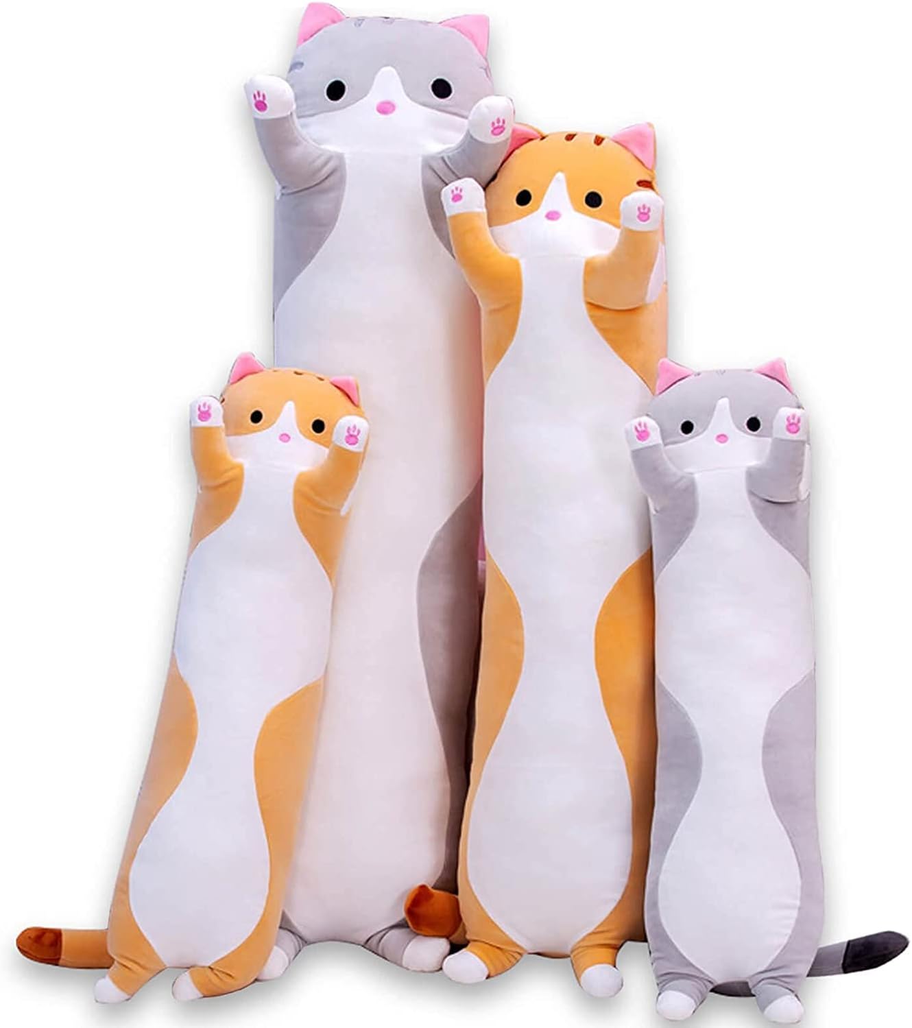 Cute Gray Cat Plush Long Body Pillow - 35 Inches Cuddle Toy